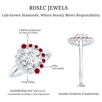 Certified Lab 8 mm Diamond Ruby Halo Engagement Ring For Women