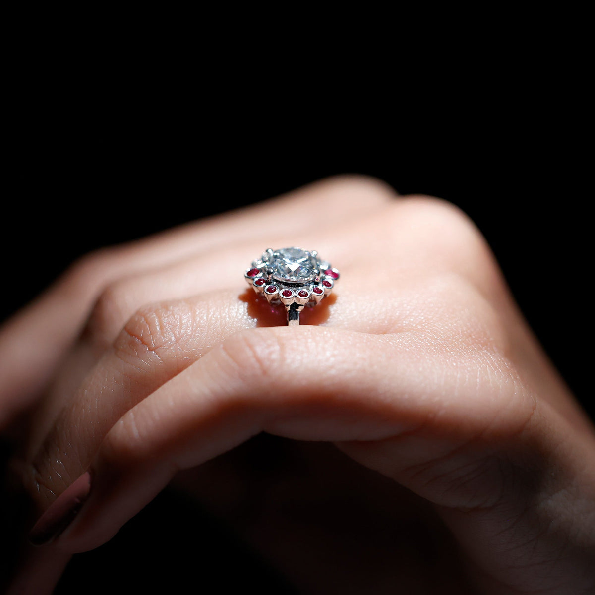 Certified Lab 8 mm Diamond Ruby Halo Engagement Ring For Women