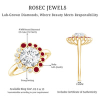 Certified Lab 8 mm Diamond Ruby Halo Engagement Ring For Women