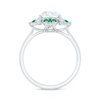 Certified Lab Grown Diamond Flower Engagement Ring With Emerald