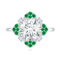 Certified Lab Grown Diamond Flower Engagement Ring With Emerald