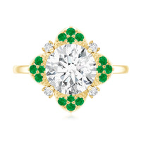 Certified Lab Grown Diamond Flower Engagement Ring With Emerald
