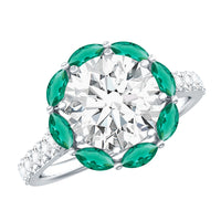 Certified Lab 9 mm Diamond Emerald Designer Engagement Ring
