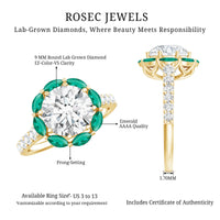 Certified Lab 9 mm Diamond Emerald Designer Engagement Ring