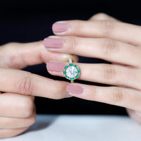Certified Lab 9 mm Diamond Emerald Designer Engagement Ring
