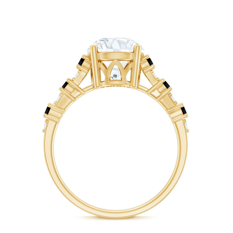 Lab grown diamond designer engagement ring with black diamond from Rosec Jewels, featuring a sleek band and sparkling gemstone setting.
