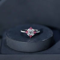 Certified Lab Grown Diamond Halo Engagement Ring with Ruby