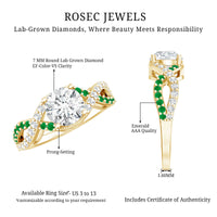 Lab Grown Diamond Crossover Engagement Ring with Emerald