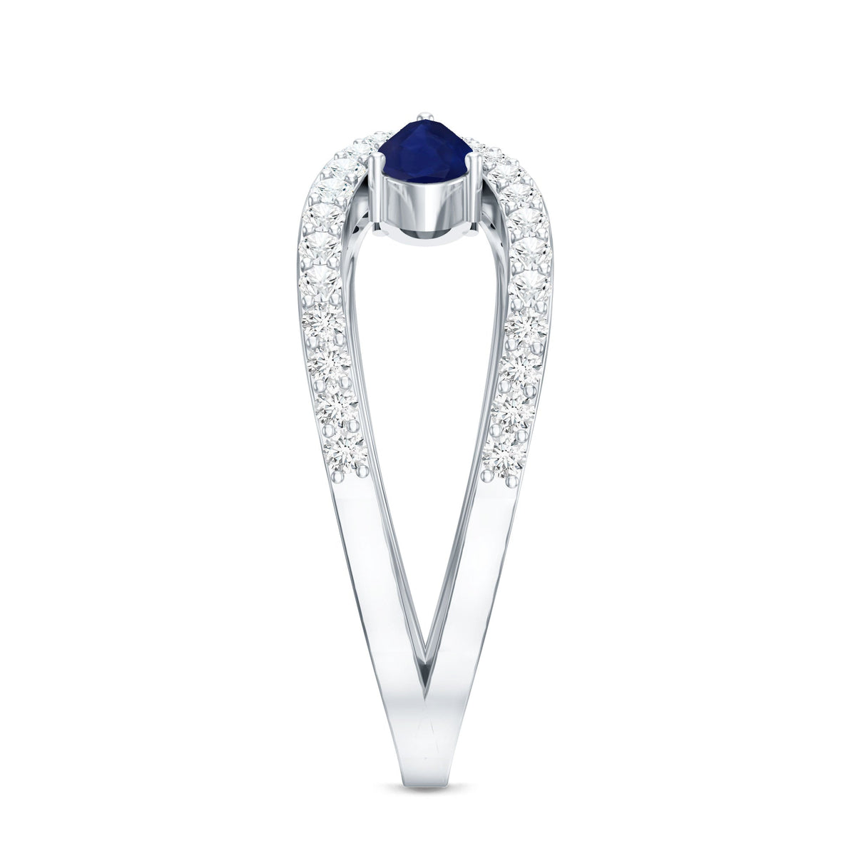 Real Pear Shape Blue Sapphire 2 Stone Engagement Ring with Diamond