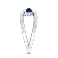 Real Pear Shape Blue Sapphire 2 Stone Engagement Ring with Diamond