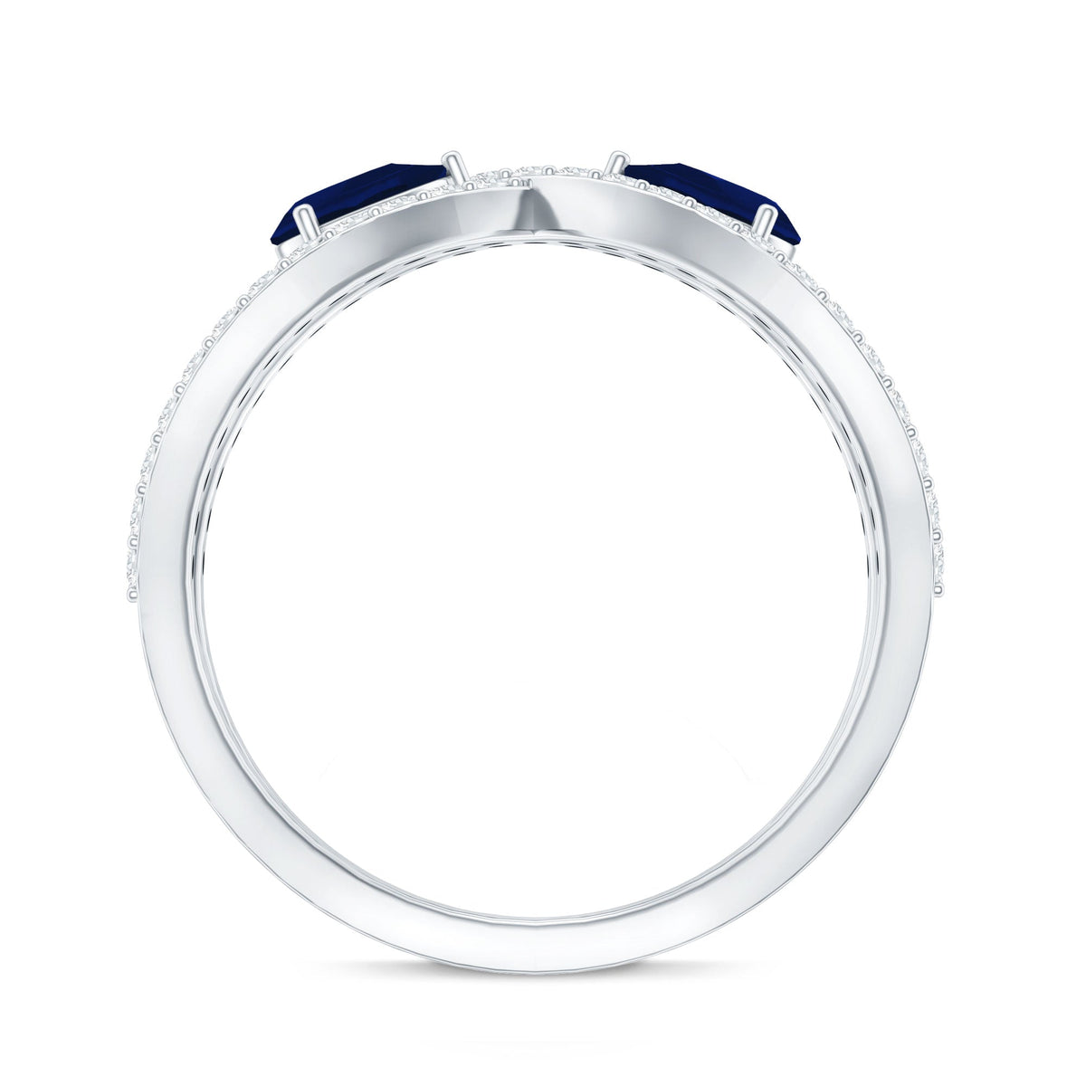 Real Pear Shape Blue Sapphire 2 Stone Engagement Ring with Diamond