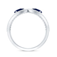 Real Pear Shape Blue Sapphire 2 Stone Engagement Ring with Diamond