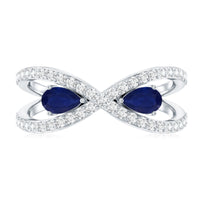 Real Pear Shape Blue Sapphire 2 Stone Engagement Ring with Diamond