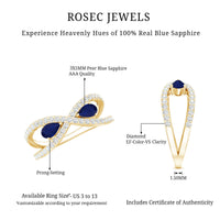Real Pear Shape Blue Sapphire 2 Stone Engagement Ring with Diamond