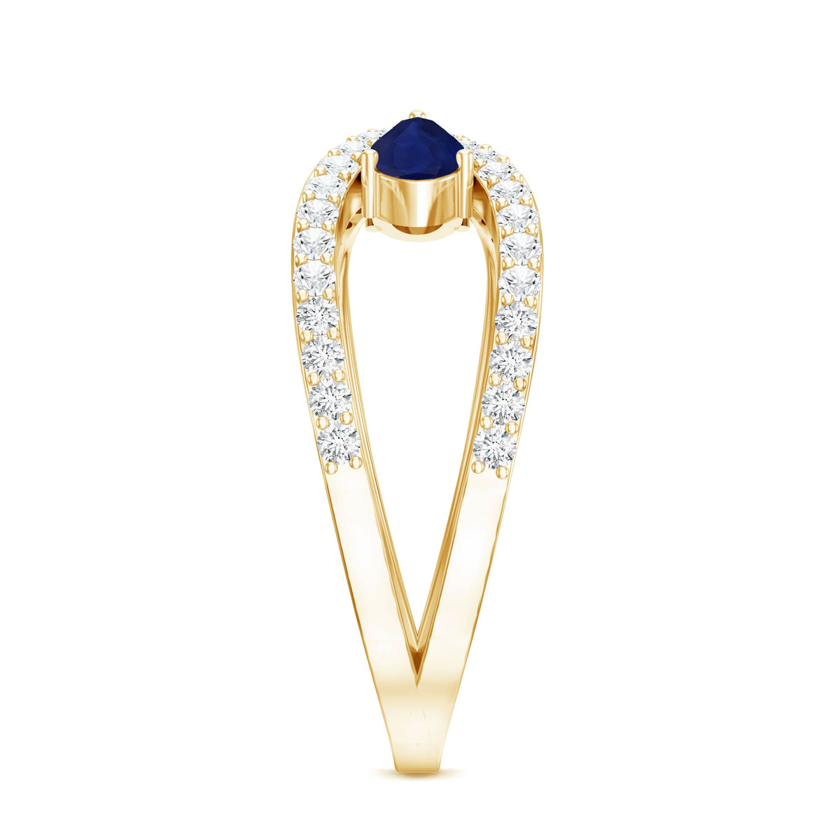 Real Pear Shape Blue Sapphire 2 Stone Engagement Ring with Diamond