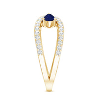Real Pear Shape Blue Sapphire 2 Stone Engagement Ring with Diamond