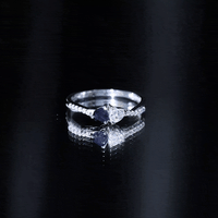 Natural Heart Shape Blue Sapphire Diamond 2 Stone Promise Ring