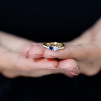 Natural Heart Shape Blue Sapphire Diamond 2 Stone Promise Ring
