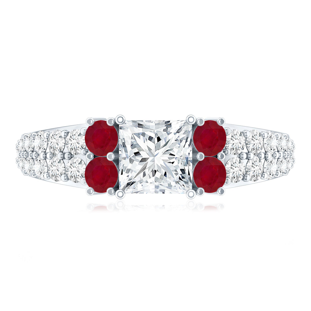 Lab Grown Diamond 5 MM Princess Cut Engagement Ring With Ruby