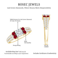 Lab Grown Diamond 5 MM Princess Cut Engagement Ring With Ruby