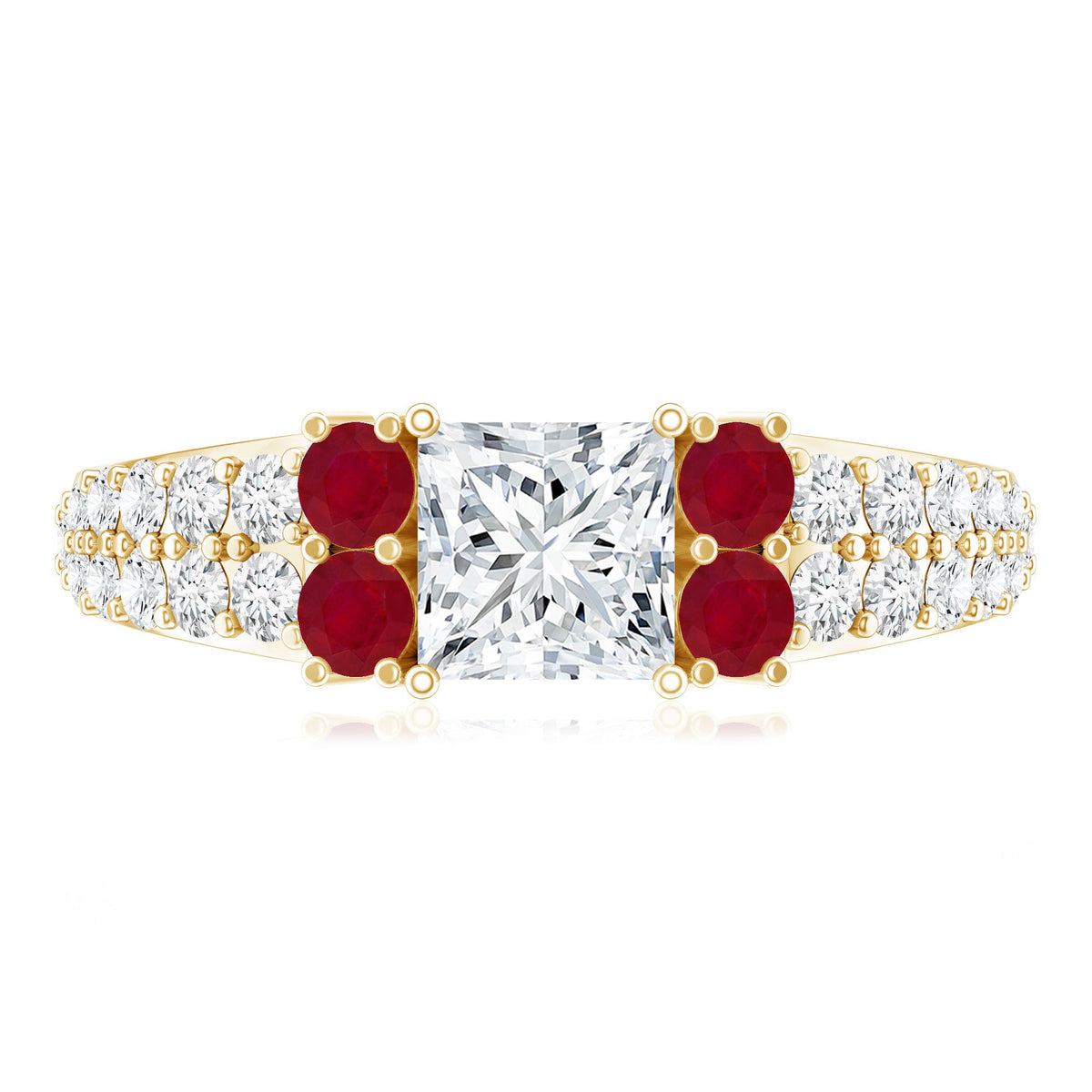 Lab Grown Diamond 5 MM Princess Cut Engagement Ring With Ruby