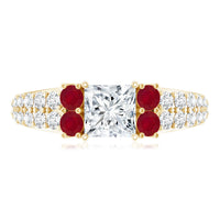 Lab Grown Diamond 5 MM Princess Cut Engagement Ring With Ruby