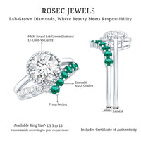 Certified Lab Grown Diamond 8 MM Engagement Ring With Emerald Enhancer