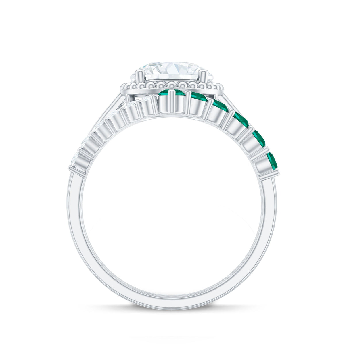 Certified Lab Grown Diamond 8 MM Engagement Ring With Emerald Enhancer