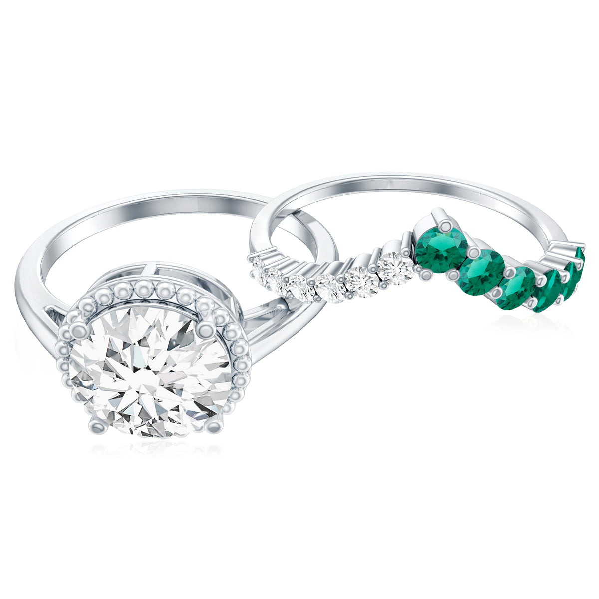 Certified Lab Grown Diamond 8 MM Engagement Ring With Emerald Enhancer