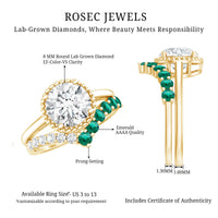 Certified Lab Grown Diamond 8 MM Engagement Ring With Emerald Enhancer