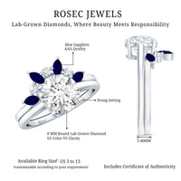 Certified Lab Grown Diamond Designer Engagement Ring Set With Sapphire