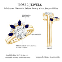 Certified Lab Grown Diamond Designer Engagement Ring Set With Sapphire