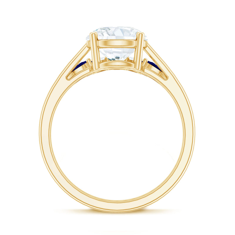 Rosec Jewels lab-grown diamond engagement ring set with a sapphire, featuring intricate designer ring bands.