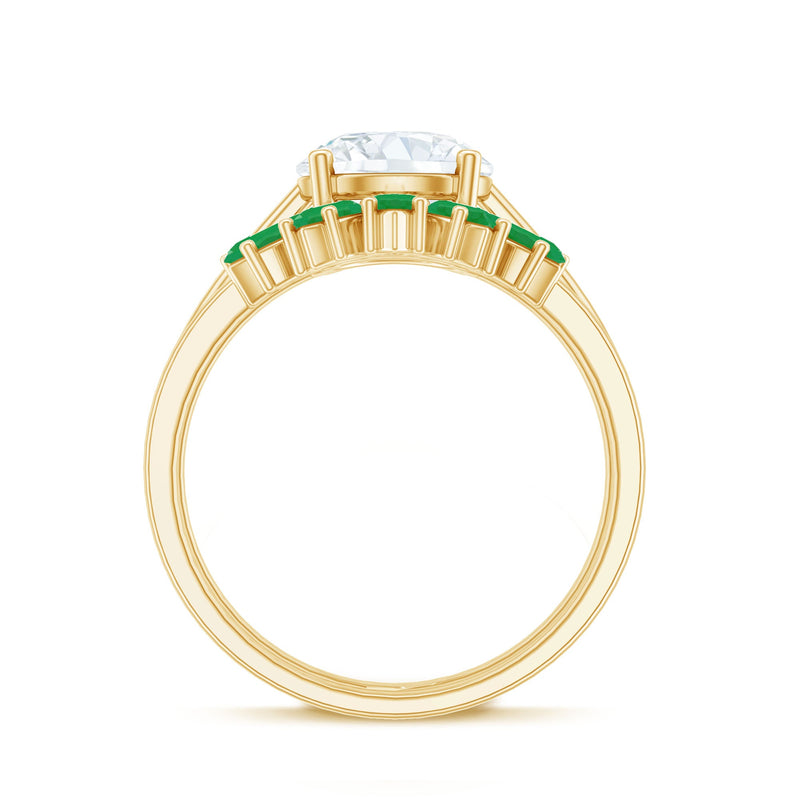 Rosec Jewels lab-grown diamond engagement ring with 8mm diamond and emerald wedding band, showcasing sparkling details and elegant design.