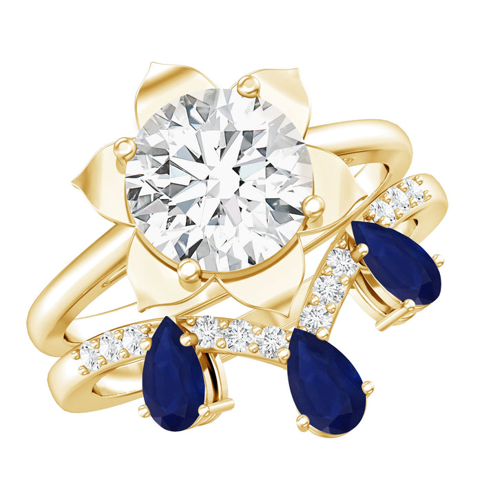 Rosec Jewels Certified Lab 2 Carat Diamond Engagement Ring with Blue Sapphire Enhancer showcasing sparkling diamonds and vibrant sapphire accents.