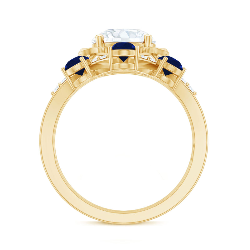 Certified Lab 2 Carat Diamond and Blue Sapphire Engagement Ring by Rosec Jewels featuring a sparkling diamond and vibrant blue sapphire enhancer.