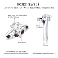 Certified 8 MM Lab Grown Diamond Bridal Ring Set With Garnet Enhancer