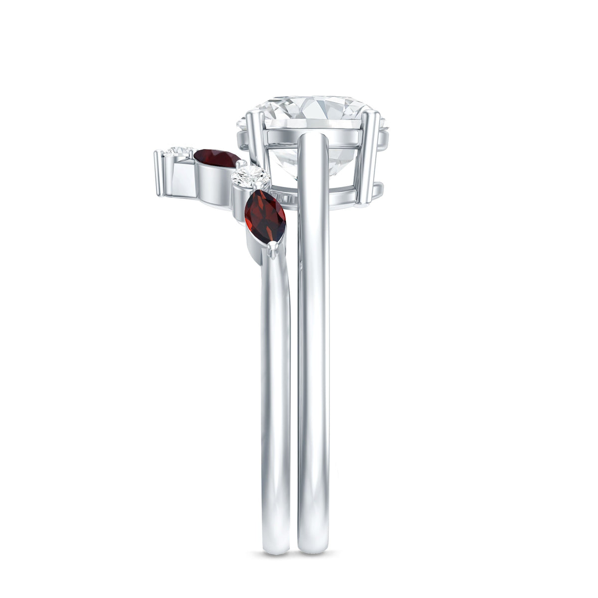 Certified 8 MM Lab Grown Diamond Bridal Ring Set With Garnet Enhancer