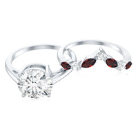 Certified 8 MM Lab Grown Diamond Bridal Ring Set With Garnet Enhancer