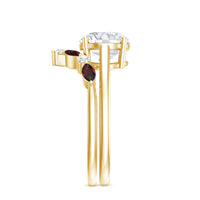 Certified 8 MM Lab Grown Diamond Bridal Ring Set With Garnet Enhancer