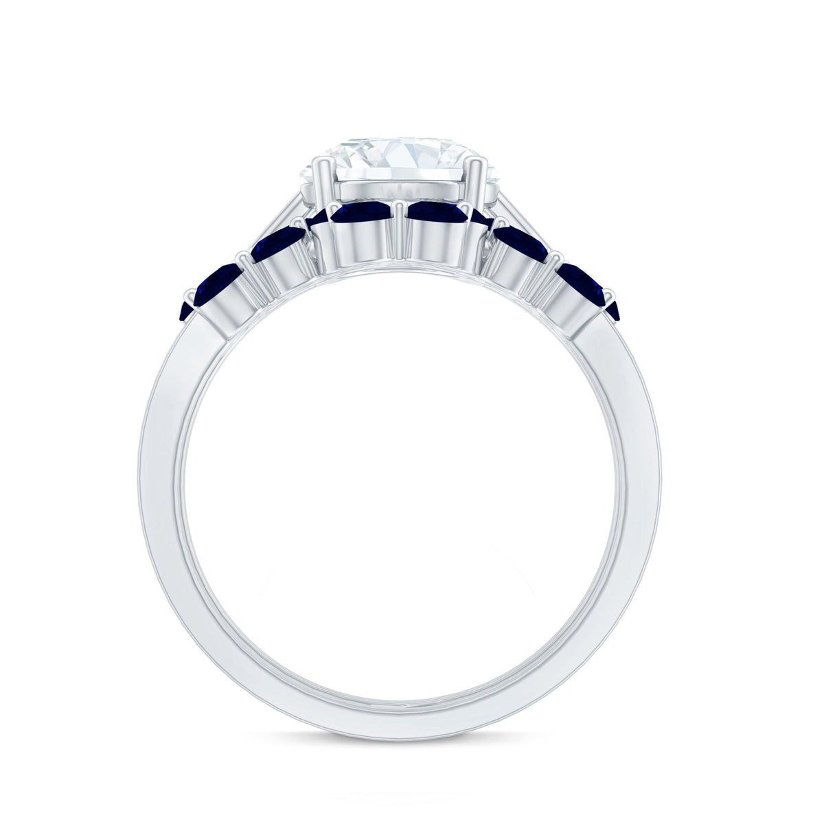 Certified Lab 8 MM Diamond Engagement Ring With Sapphire Wedding Band