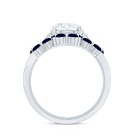 Certified Lab 8 MM Diamond Engagement Ring With Sapphire Wedding Band