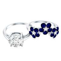 Certified Lab 8 MM Diamond Engagement Ring With Sapphire Wedding Band