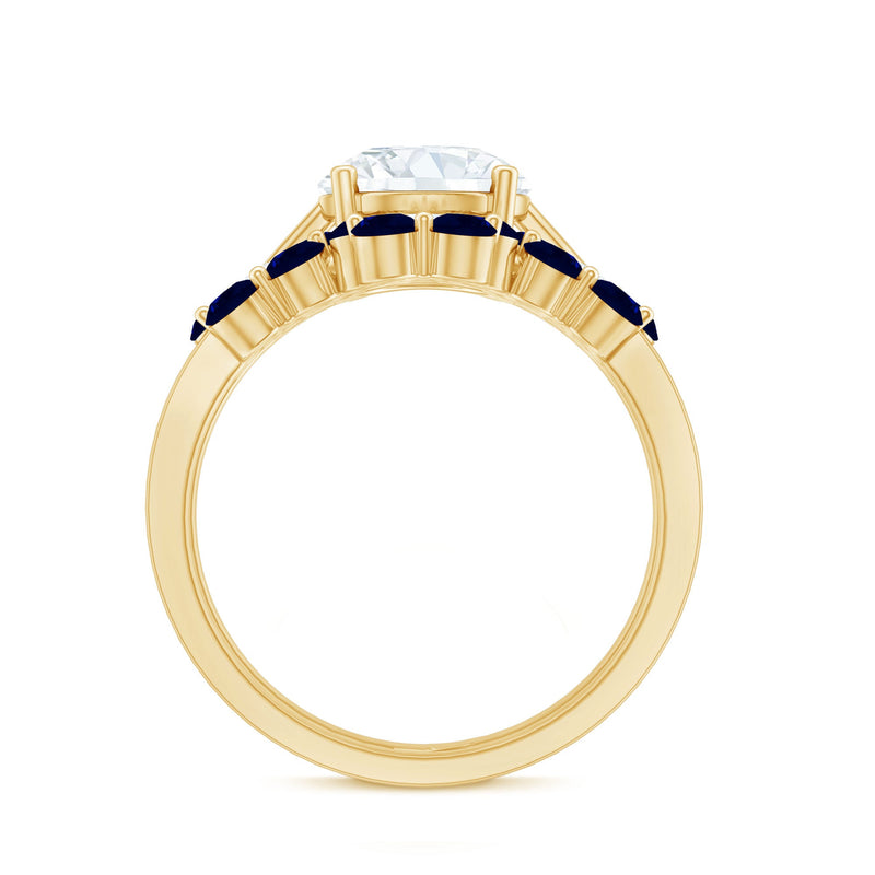 Certified lab 8mm diamond engagement ring with sapphire wedding band from Rosec Jewels, showcasing sparkling diamonds and deep blue sapphires.