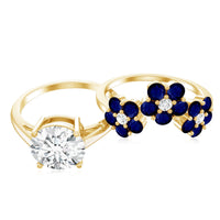 Certified Lab 8 MM Diamond Engagement Ring With Sapphire Wedding Band