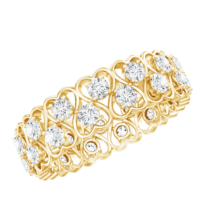 Certified lab-grown diamond heart eternity band ring by Rosec Jewels with sparkling diamonds set in a continuous circle.