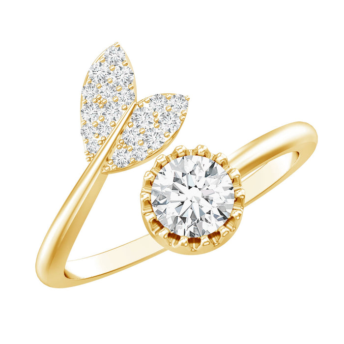 Round lab-grown diamond tail cuff ring from Rosec Jewels featuring a 5mm certified diamond and sleek silver band.