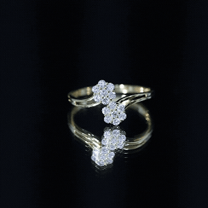Yellow gold engagement ring with a flower-shaped cluster of lab-grown diamonds, featuring intricate detailing by Rosec Jewels.