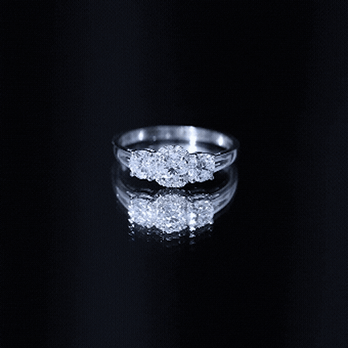 Yellow gold engagement ring with lab-grown diamond featuring past, present, and future motifs in a Rosec Jewels ring design.