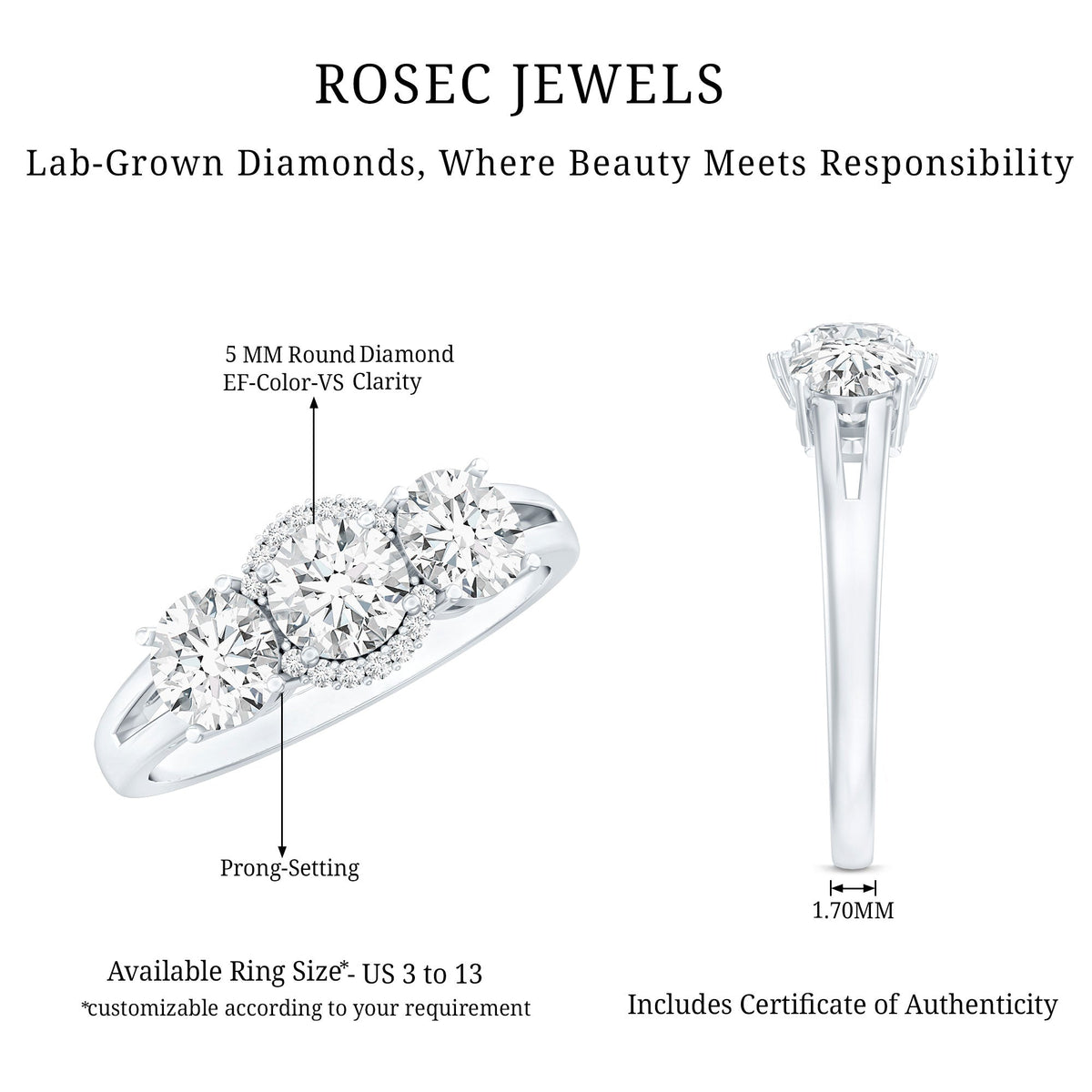 Certified Lab Grown Diamond Past Present Future Engagement Ring